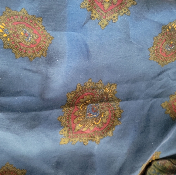 Vintage Dumont Silk Brown Green Blue Paisley Stripe Trim Square Scarf 18” x 18” - Picture 2 of 4